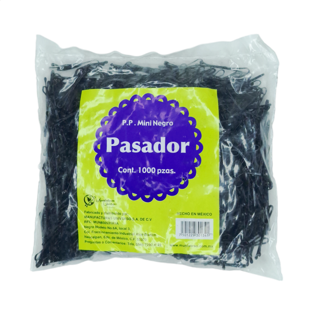 [PNB35] Pasador Mini Negro Bolsa con 1000pz, Universo -PNB35-